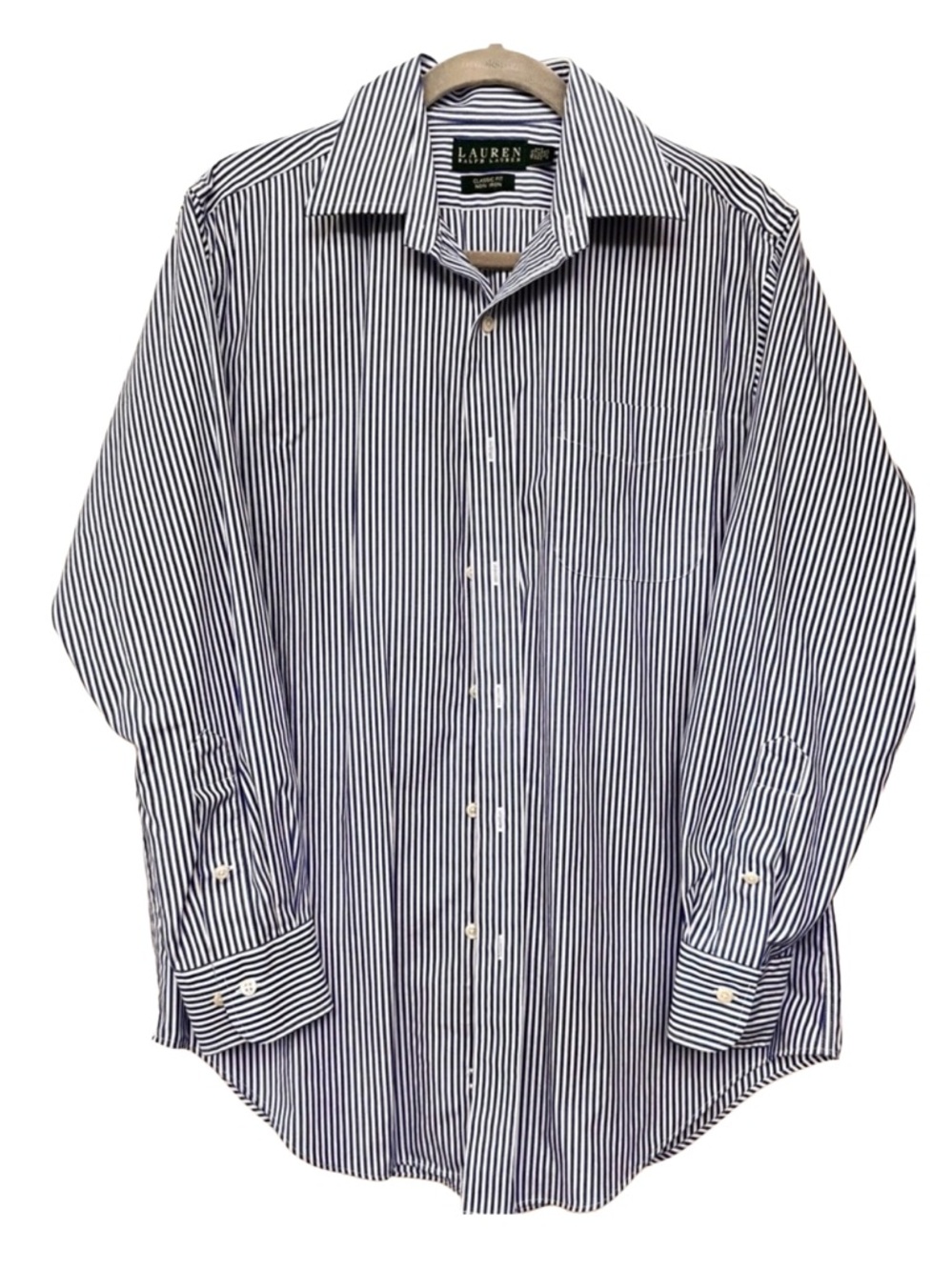 Lauren Ralph Lauren Classic Blue Striped Men's Button Down Shirt Size 15.5 Large